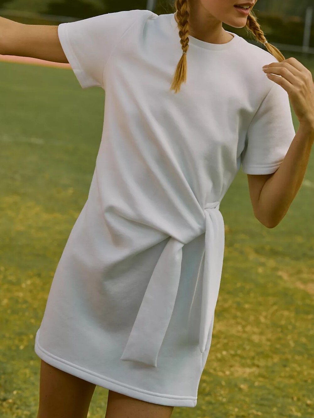 NEW Anthropologie Daily Practice Knotted Cotton Blend Dress In White Size Medium